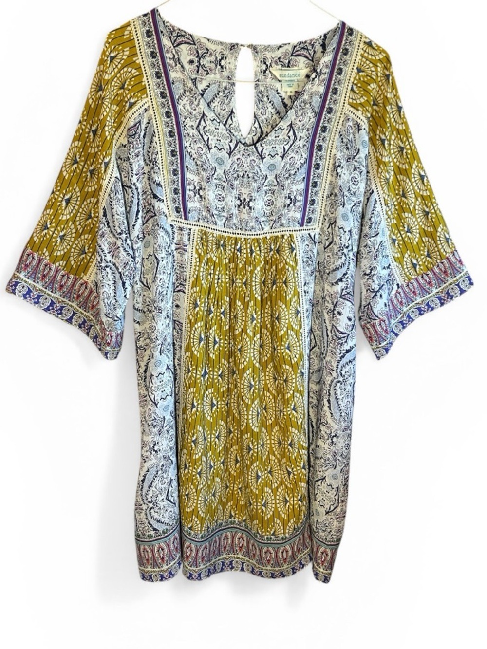 Sundance Terraza Dress in Blue and Gold Floral Print 3/4 Sleeves Medium - Picture 10 of 11